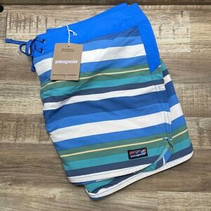 Patagonia Womens 12 Wavefarer Boardshorts 5" Vessel Blue Striped Unlined New